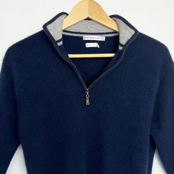 Peter Millar Artisan Crafted 100% Cashmere Flex Quarter-Zip blue Sweater Medium - Picture 4 of 12